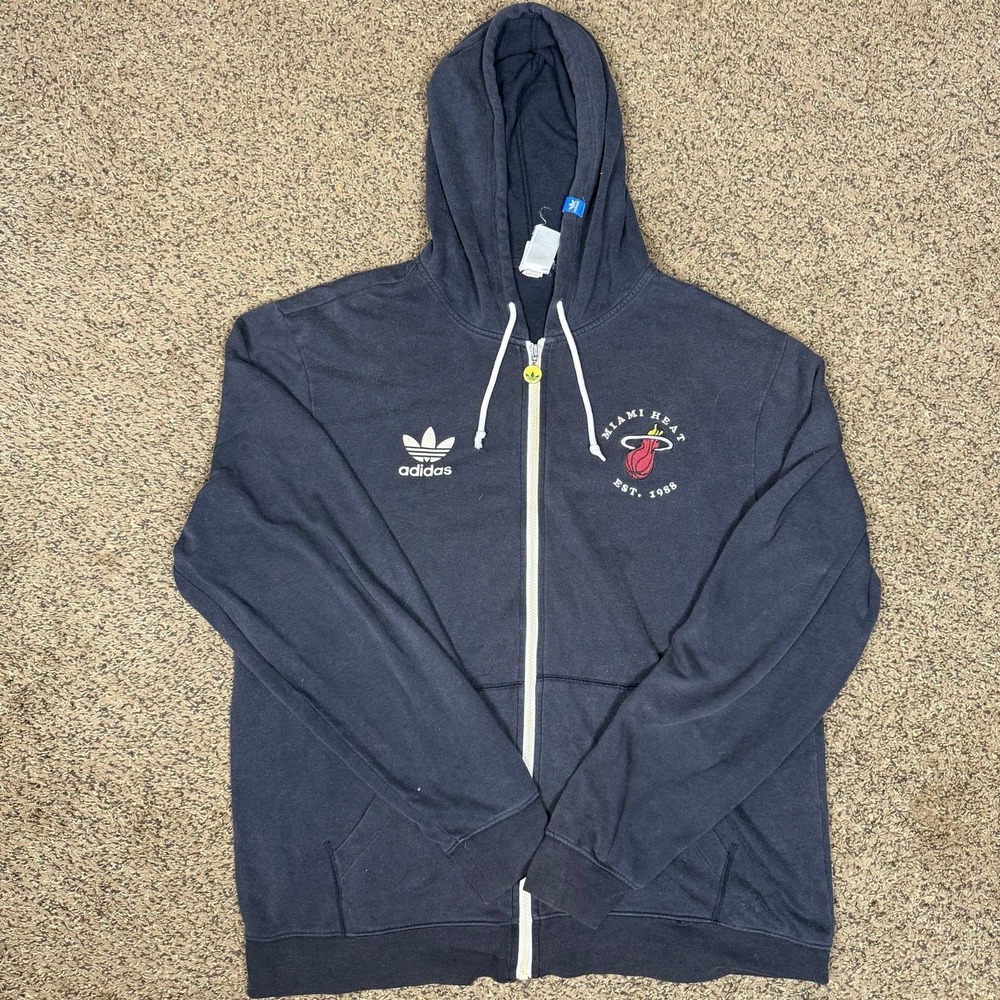 Adidas Miami Heat Full-Zip Hoodie Jacket Vintage - Navy Blue, Size Large